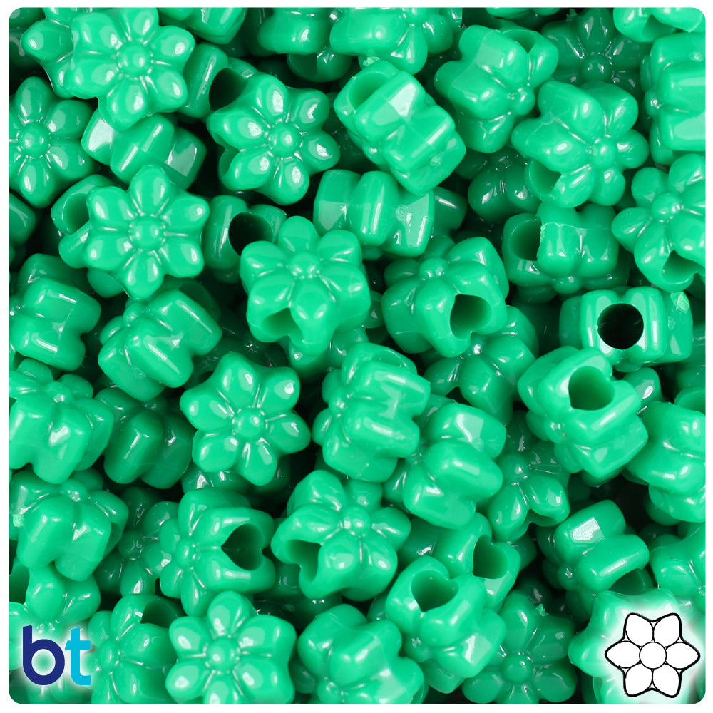 Green Opaque 13mm Flower Pony Beads (250pcs)