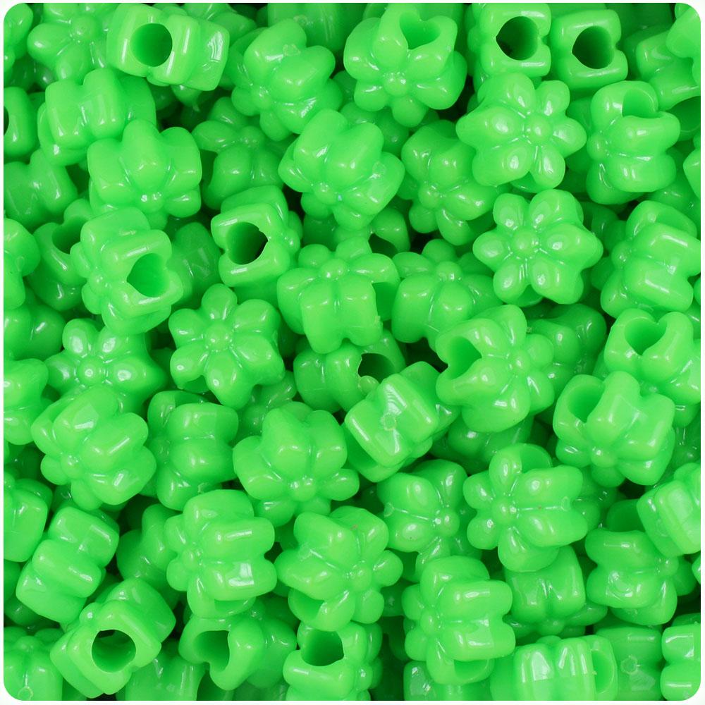 Lime Opaque 13mm Flower Pony Beads (50pcs)