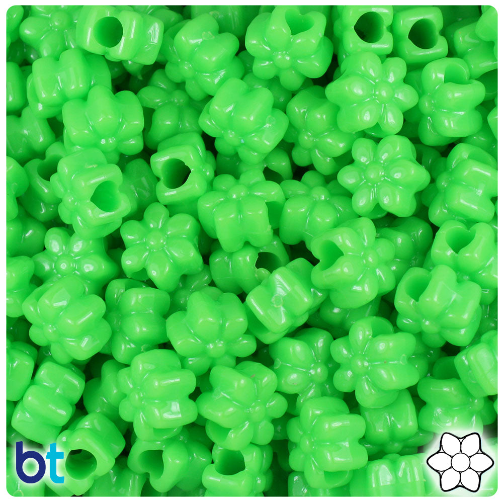 Lime Opaque 13mm Flower Pony Beads (250pcs)