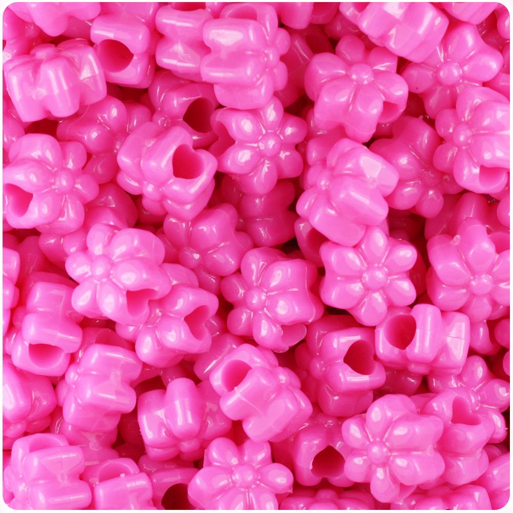 Dark Pink Opaque 13mm Flower Pony Beads (50pcs)