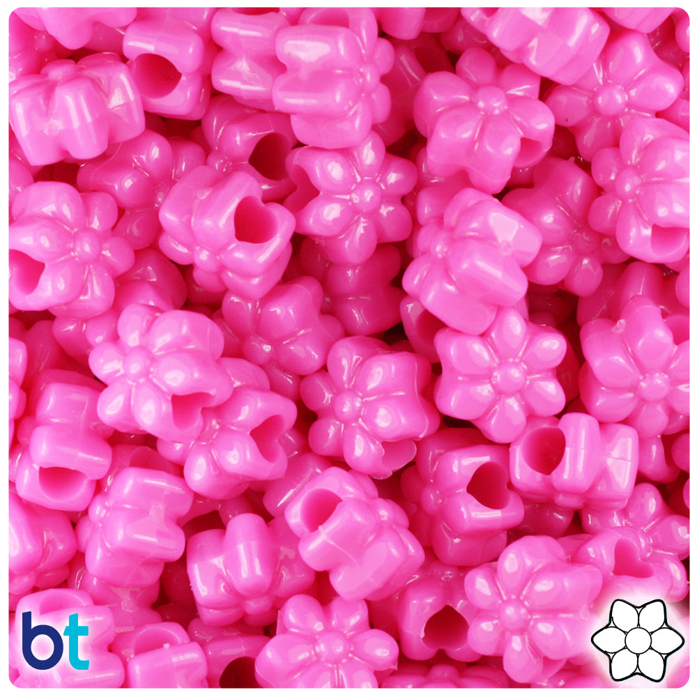 Dark Pink Opaque 13mm Flower Pony Beads (250pcs)