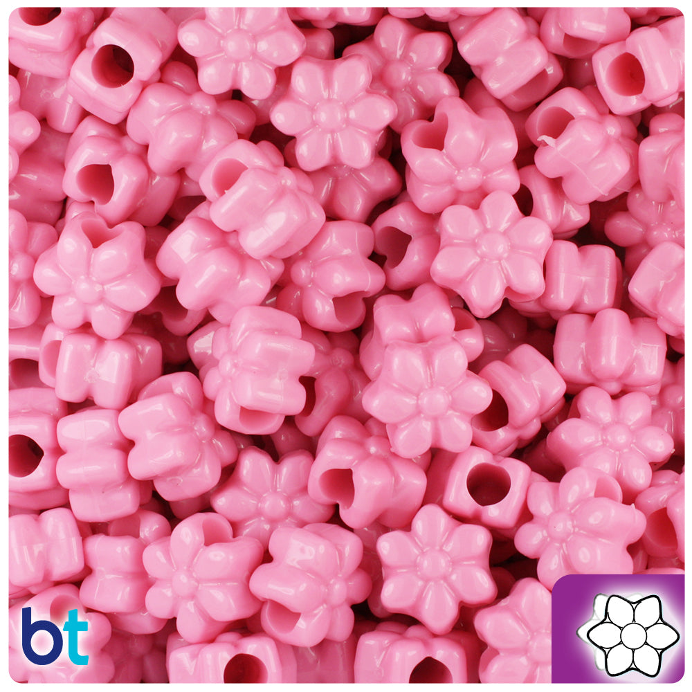Baby Pink Opaque 13mm Flower Pony Beads (250pcs)