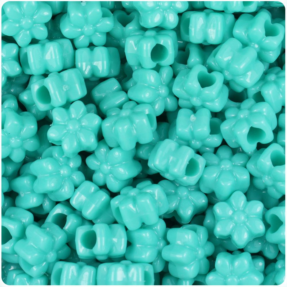 Light Turquoise Opaque 13mm Flower Pony Beads (50pcs)