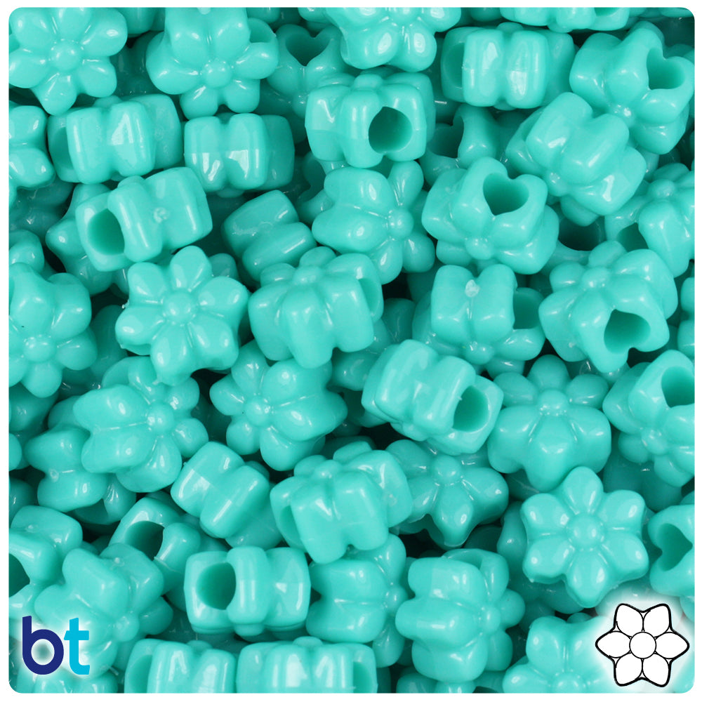 Light Turquoise Opaque 13mm Flower Pony Beads (250pcs)