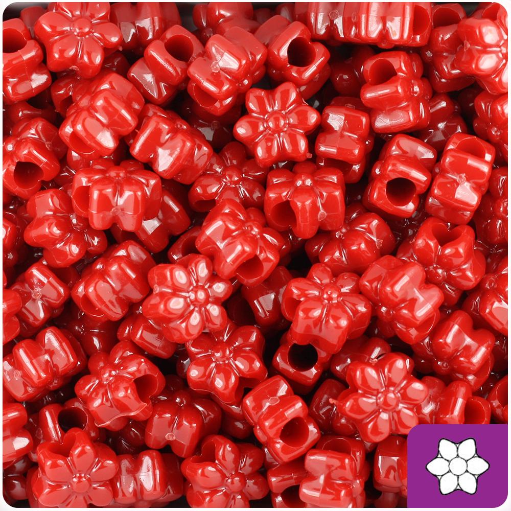 Red Opaque 13mm Flower Pony Beads (50pcs)