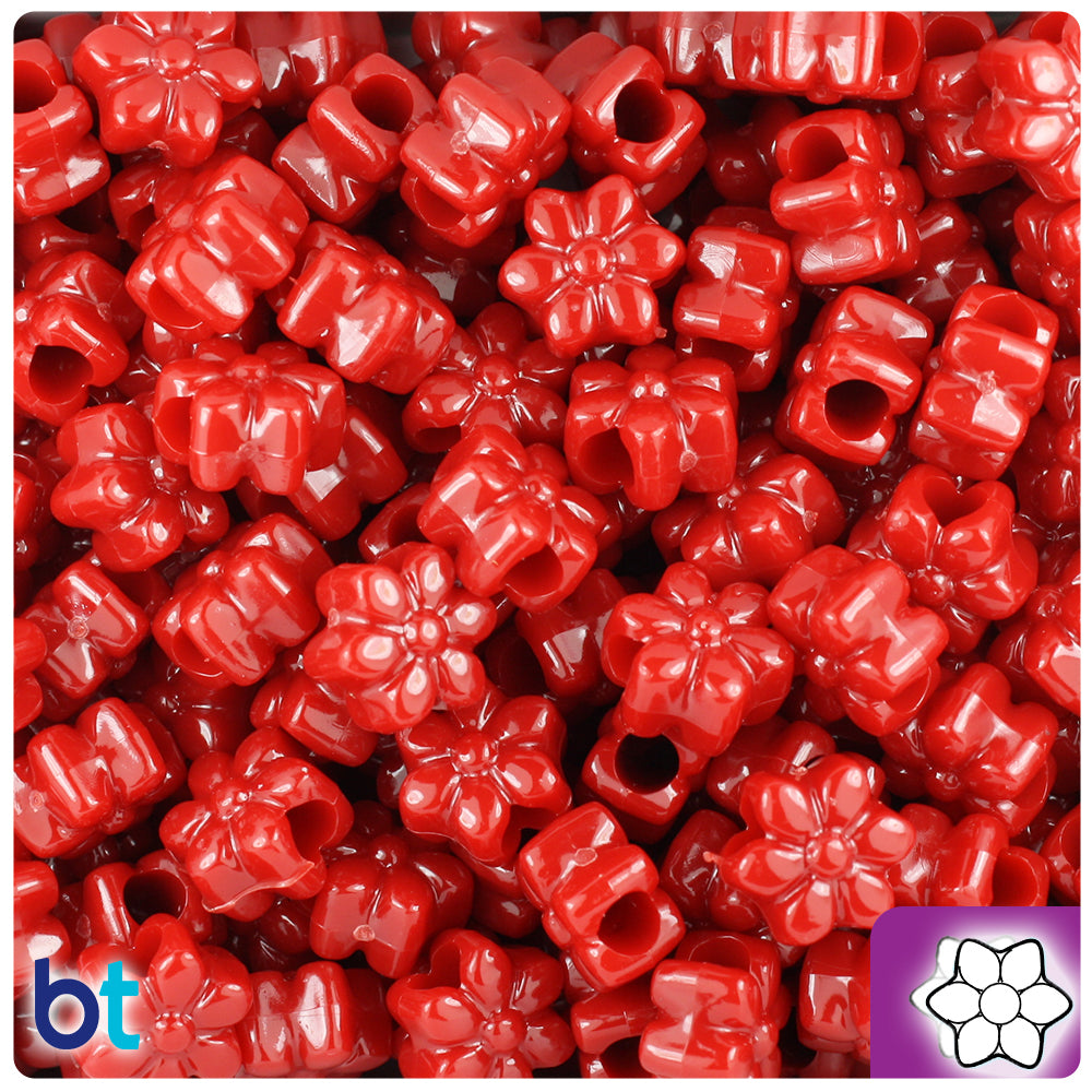 Red Opaque 13mm Flower Pony Beads (250pcs)