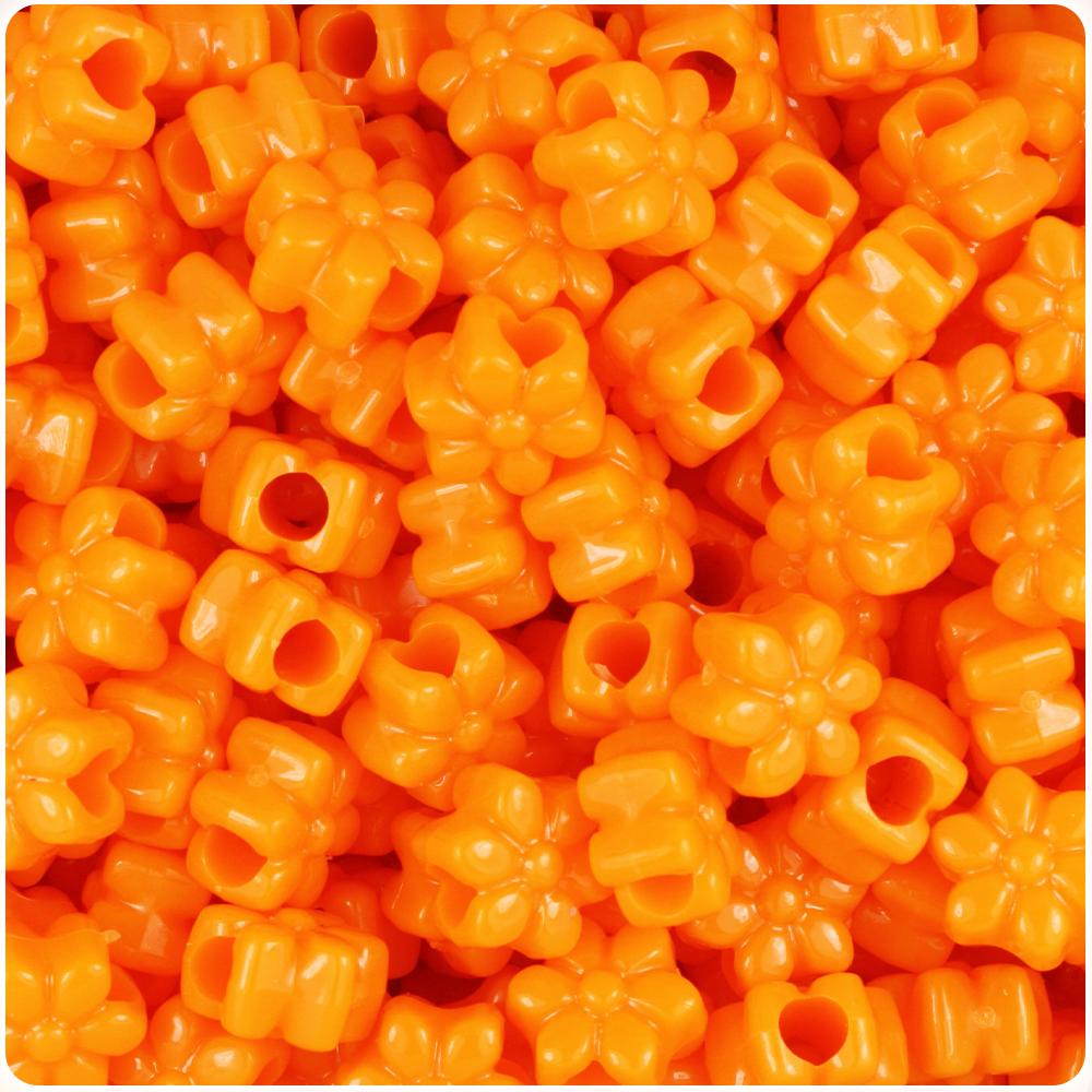 Orange Opaque 13mm Flower Pony Beads (50pcs)