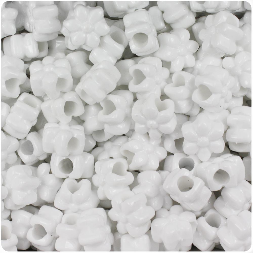 White Opaque 13mm Flower Pony Beads (50pcs)