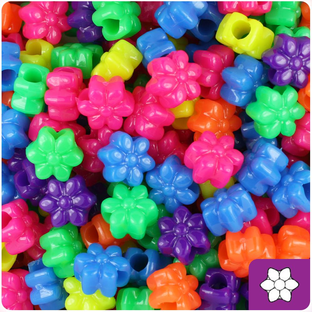 Neon Bright Mix 13mm Flower Pony Beads (50pcs)