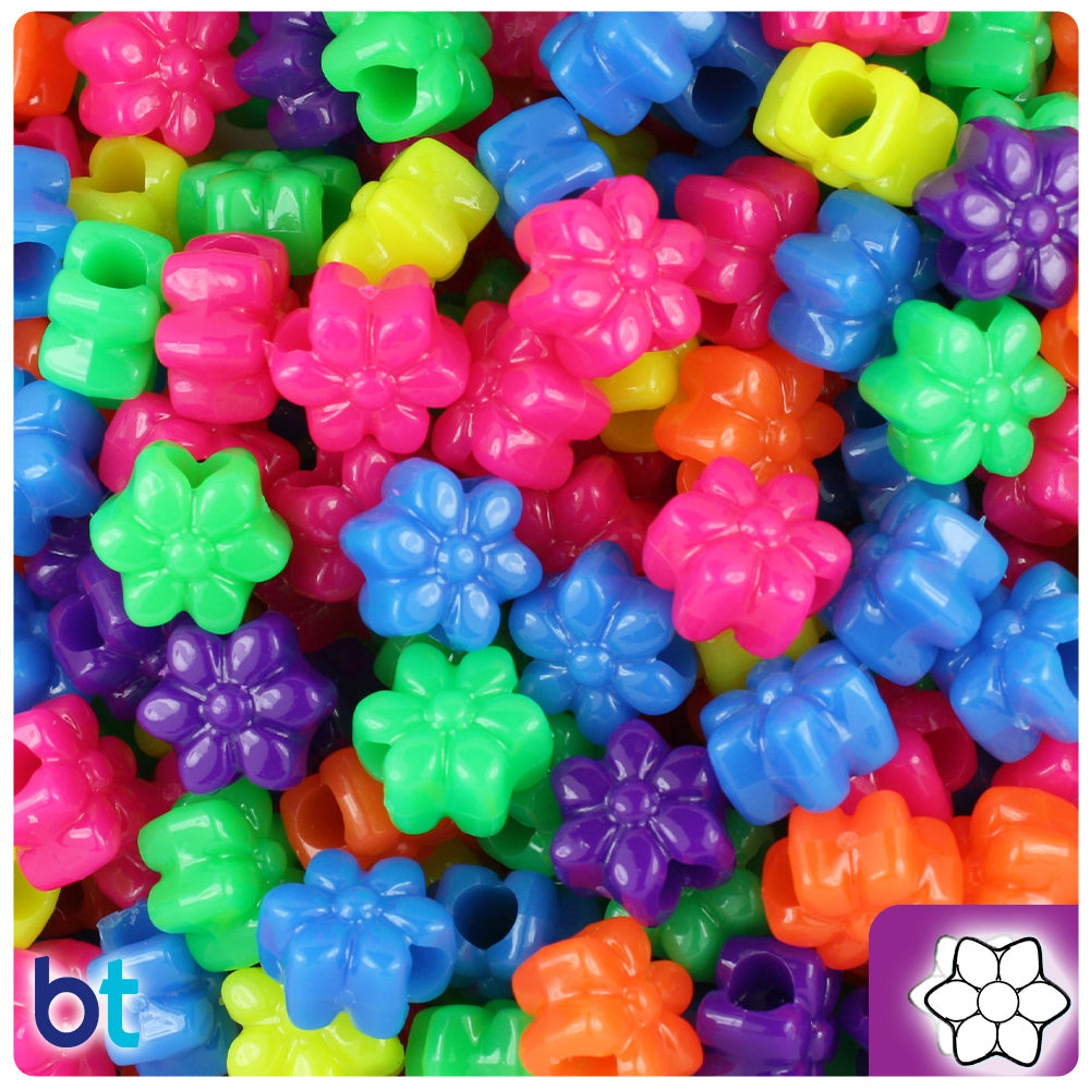 Neon Bright Mix 13mm Flower Pony Beads (250pcs)