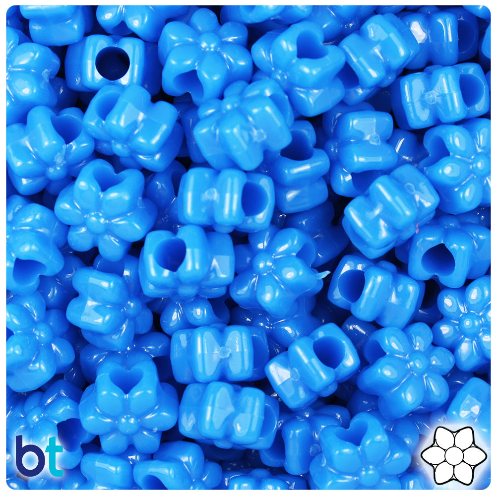 True Blue Neon Bright 13mm Flower Pony Beads (250pcs)