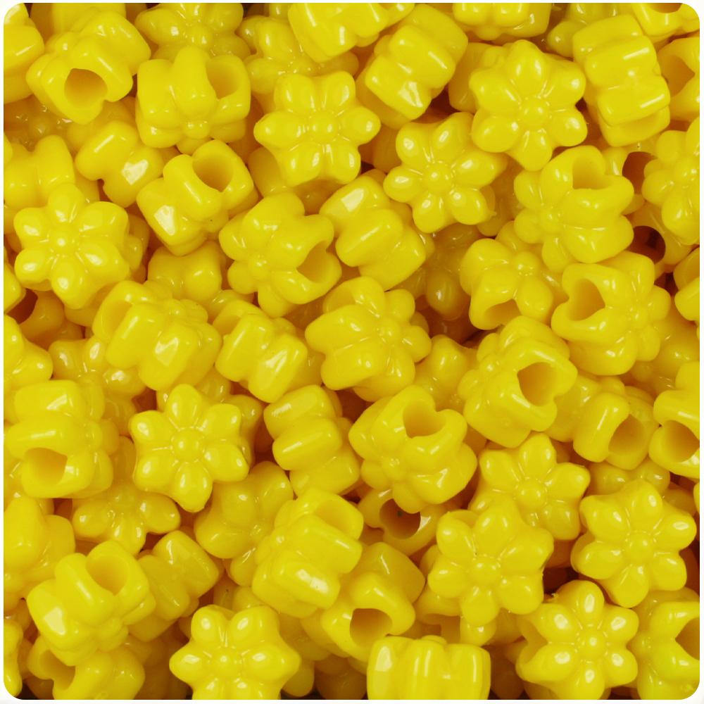 Bright Yellow Opaque 13mm Flower Pony Beads (50pcs)