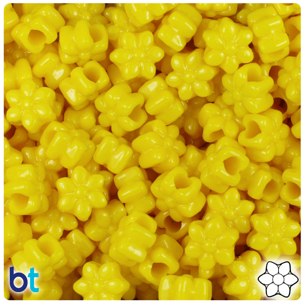 Bright Yellow Opaque 13mm Flower Pony Beads (250pcs)