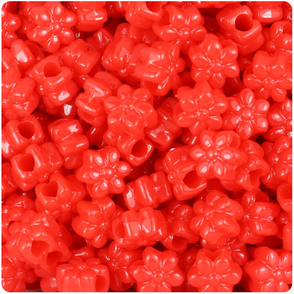 Bright Red Opaque 13mm Flower Pony Beads (50pcs)