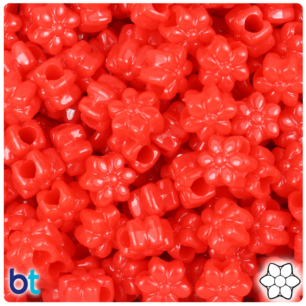 Bright Red Opaque 13mm Flower Pony Beads (250pcs)
