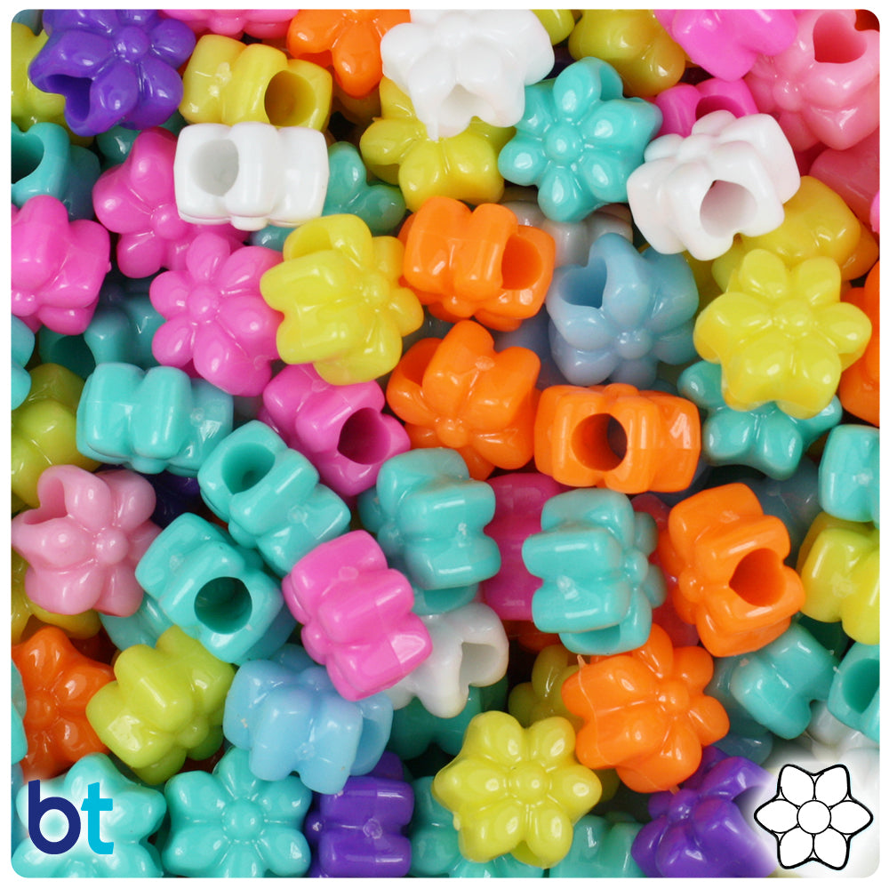 Bright Mix Opaque 13mm Flower Pony Beads (250pcs)