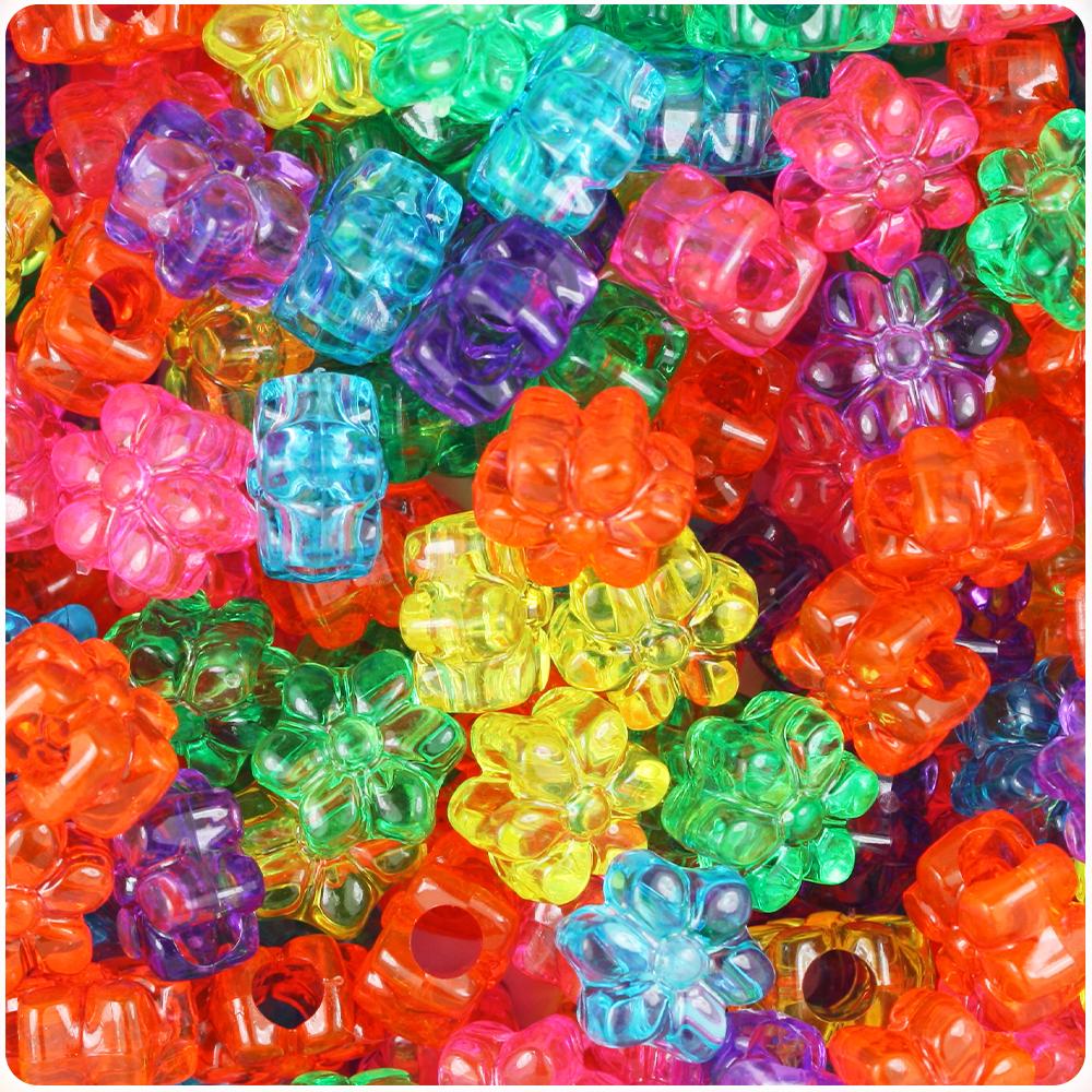 Jelly Mix Transparent 13mm Flower Pony Beads (50pcs)