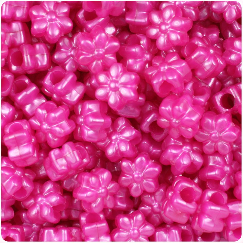 Hot Pink Pearl 13mm Flower Pony Beads (50pcs)