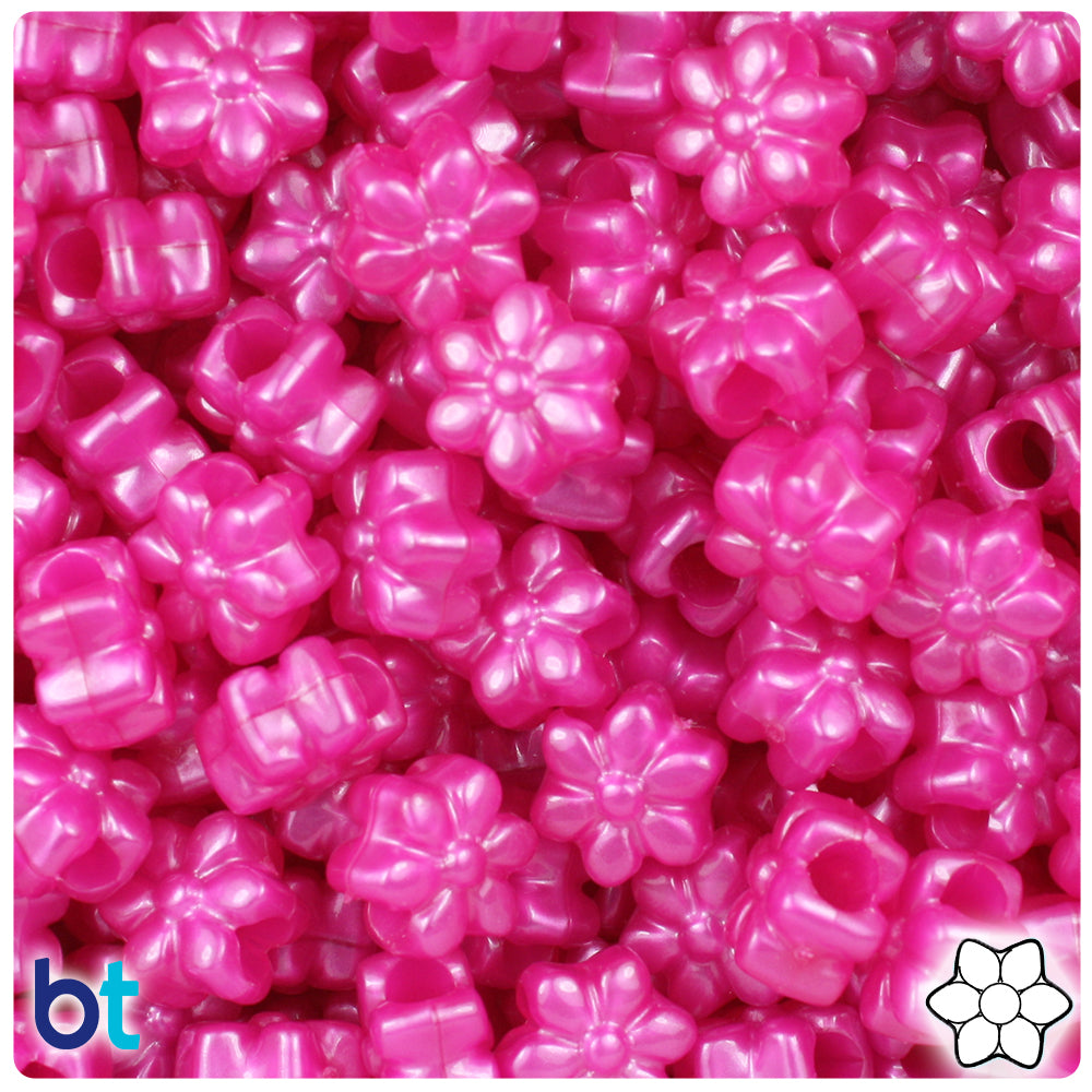 Hot Pink Pearl 13mm Flower Pony Beads (250pcs)