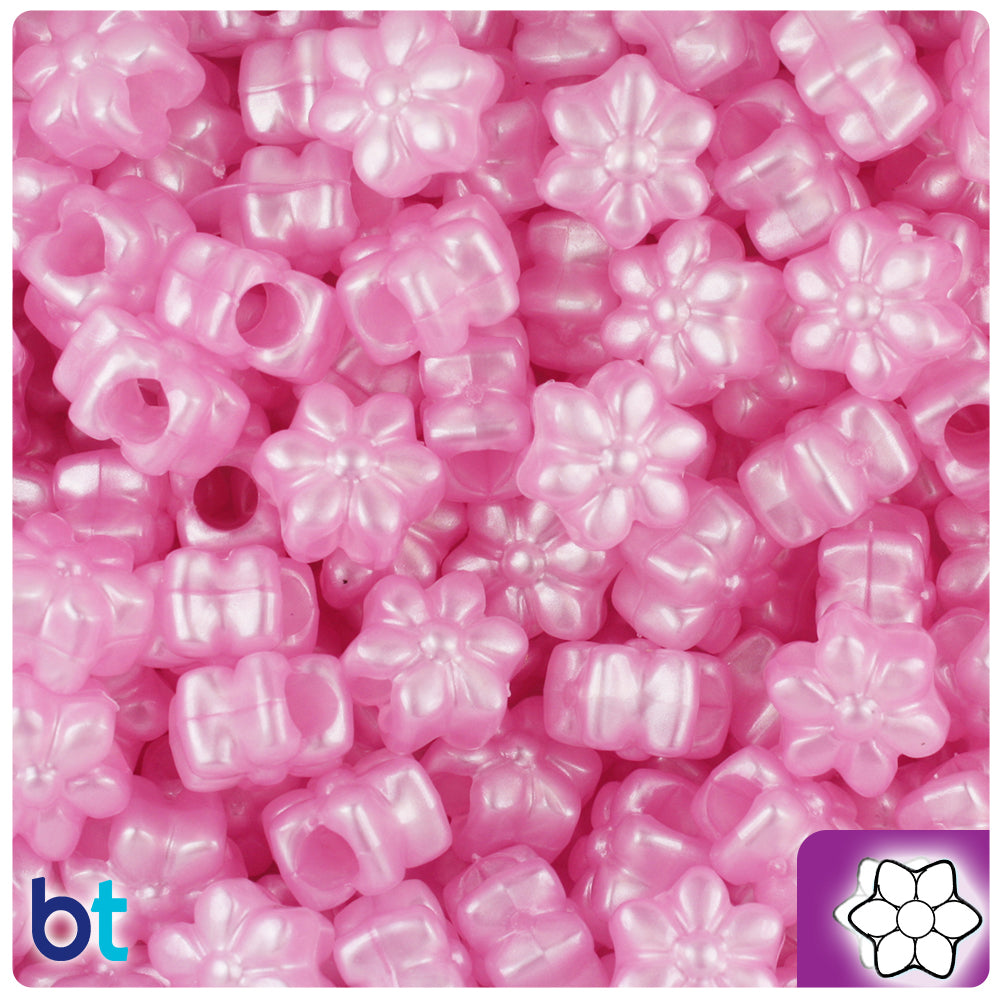 Light Pink Pearl 13mm Flower Pony Beads (250pcs)