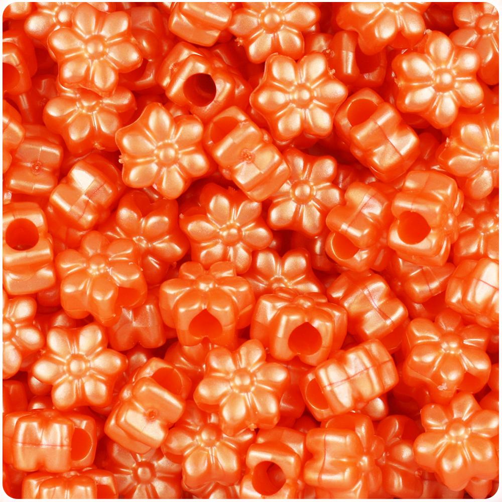 Orange Pearl 13mm Flower Pony Beads (50pcs)