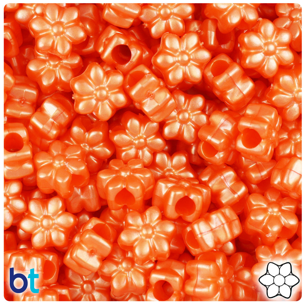 Orange Pearl 13mm Flower Pony Beads (250pcs)