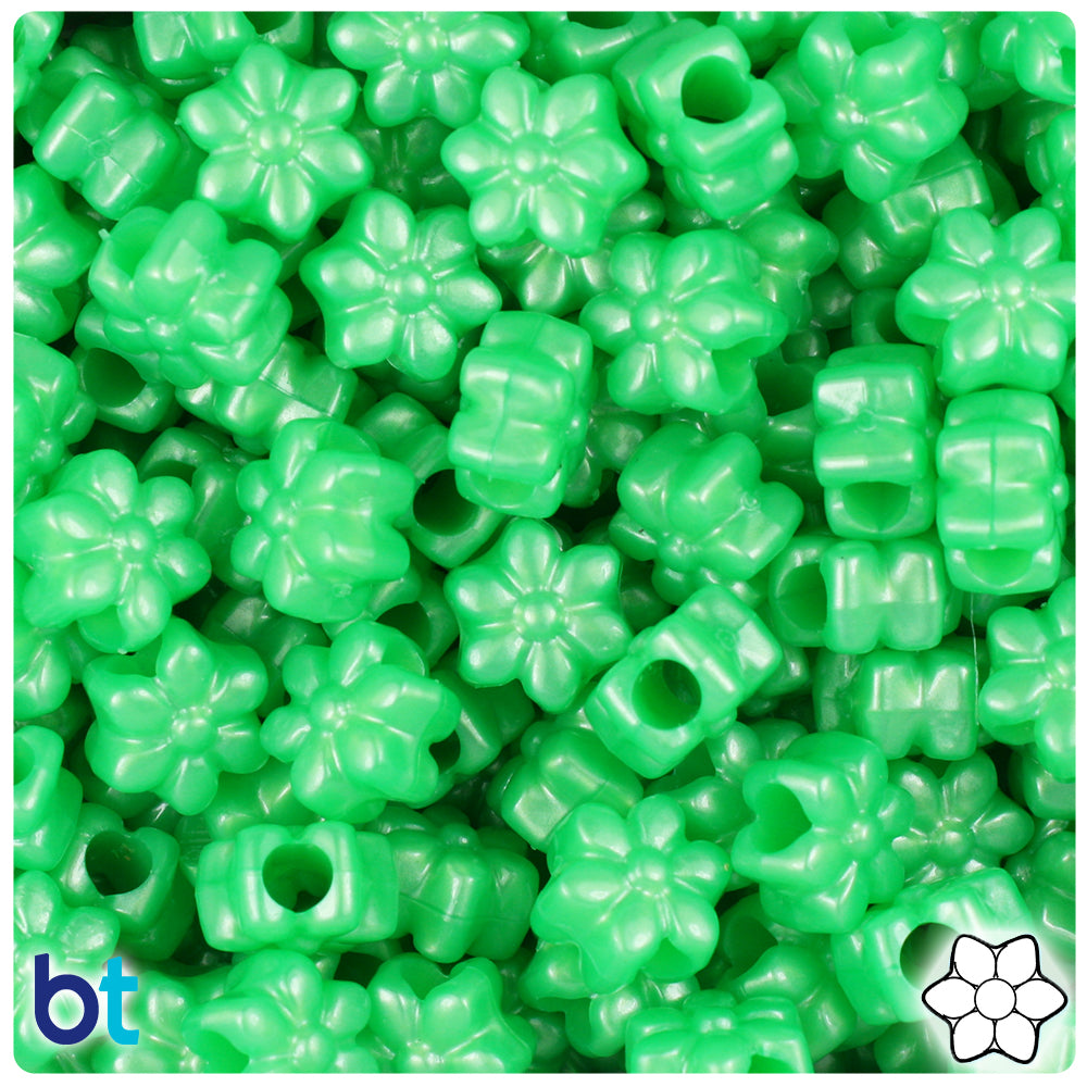 Bright Green Pearl 13mm Flower Pony Beads (250pcs)