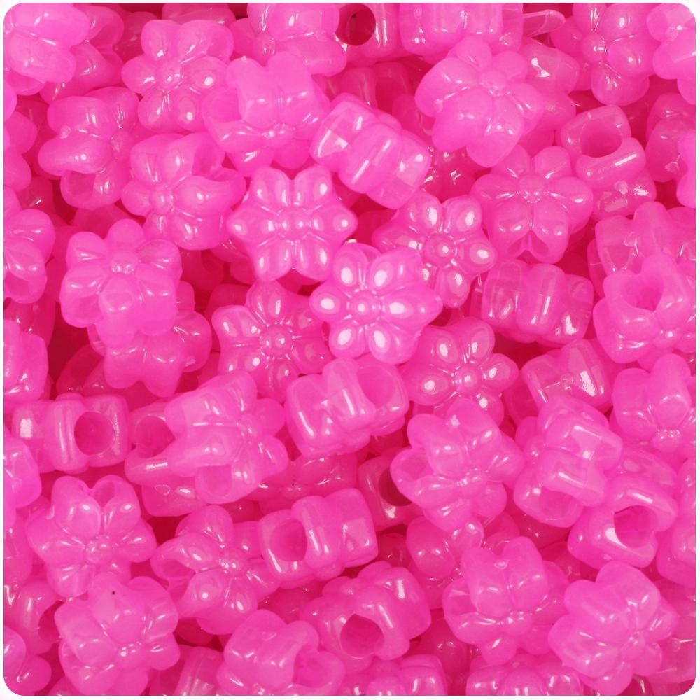 Pink Glow 13mm Flower Pony Beads (50pcs)