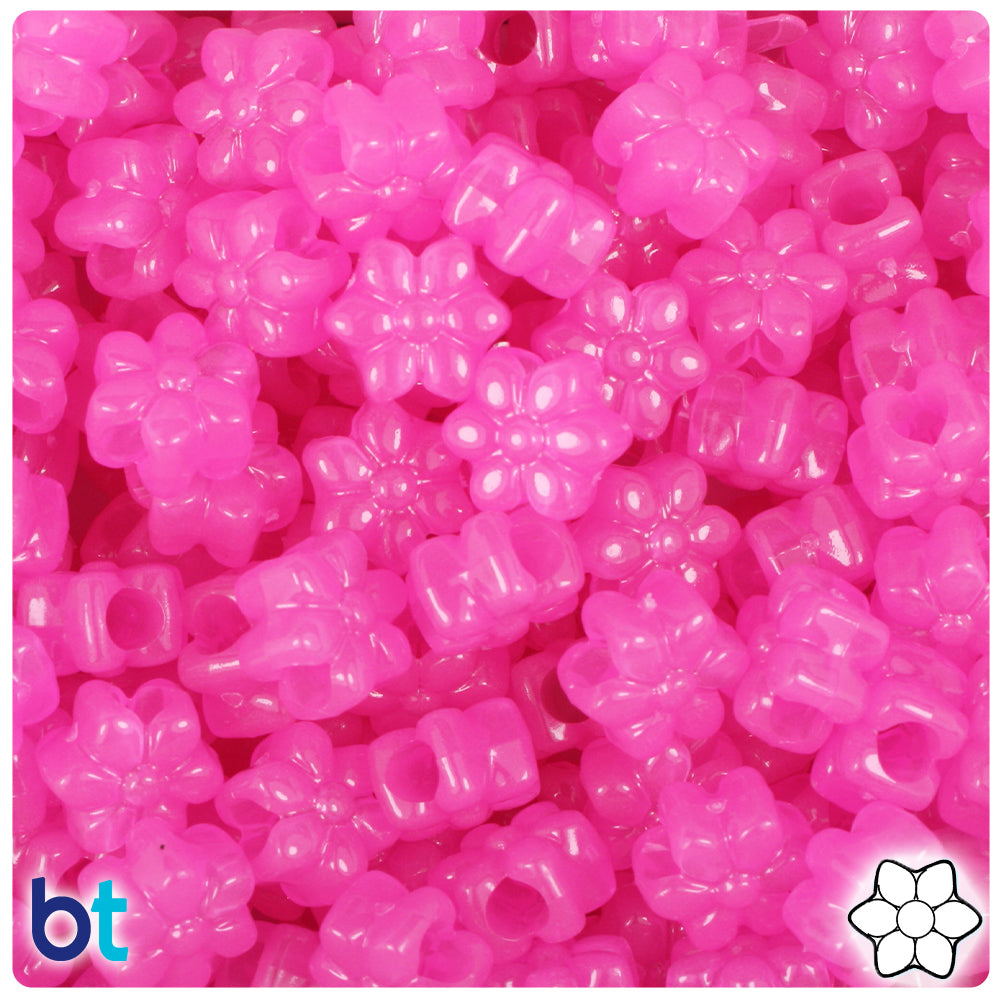 Pink Glow 13mm Flower Pony Beads (250pcs)