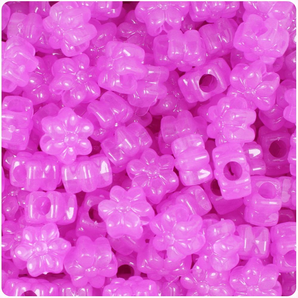 Purple Glow 13mm Flower Pony Beads (50pcs)