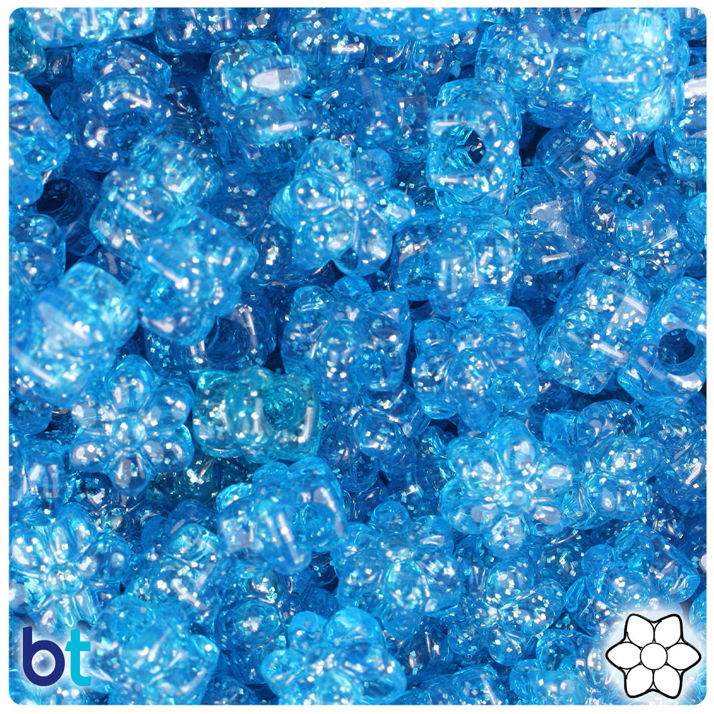 Royal Blue Sparkle 13mm Flower Pony Beads (250pcs)