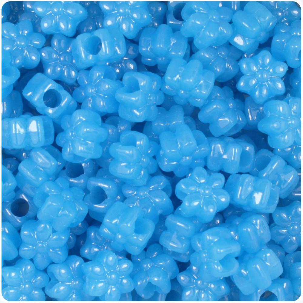 Blue Glow 13mm Flower Pony Beads (50pcs)