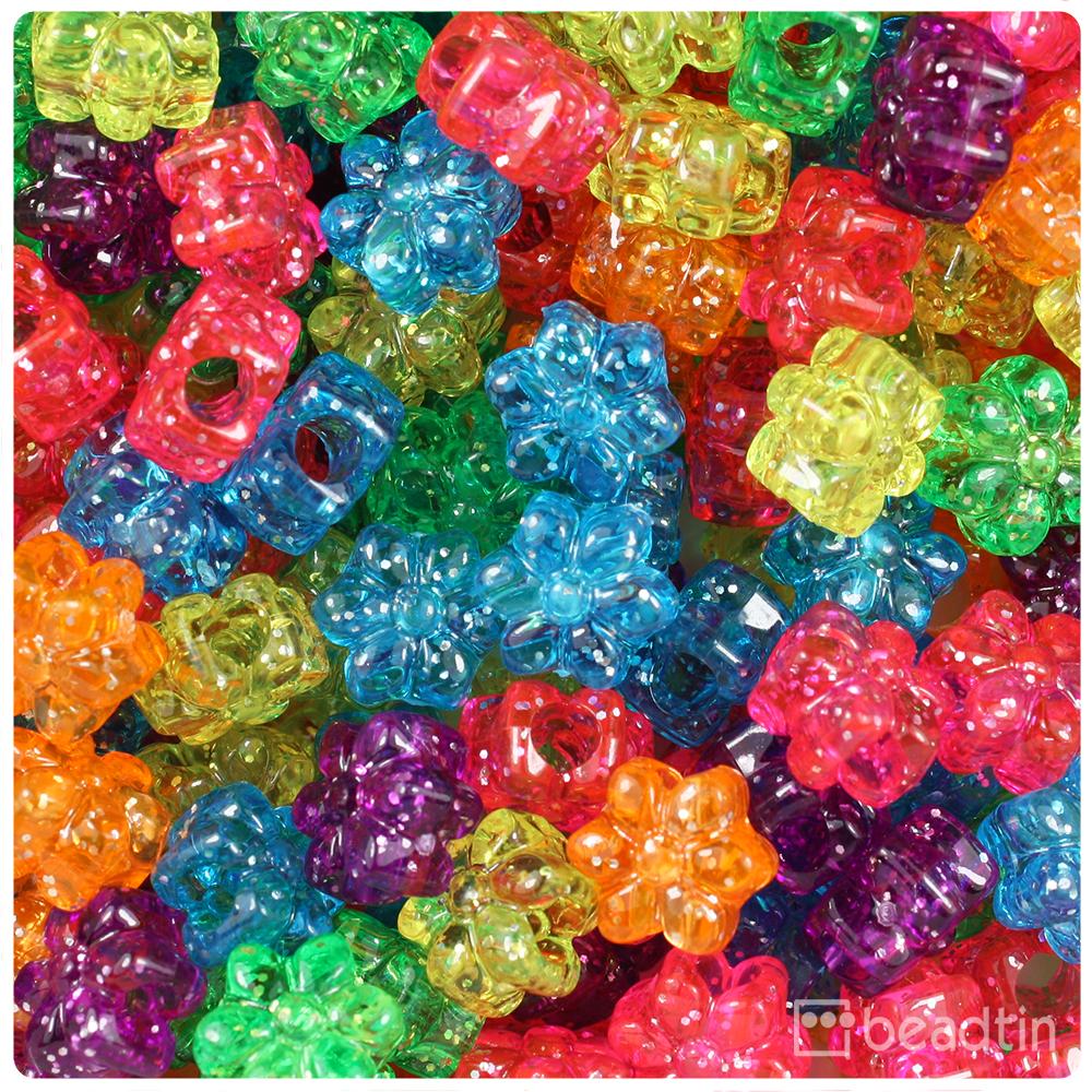 Jelly Mix Sparkle 13mm Flower Pony Beads (50pcs)