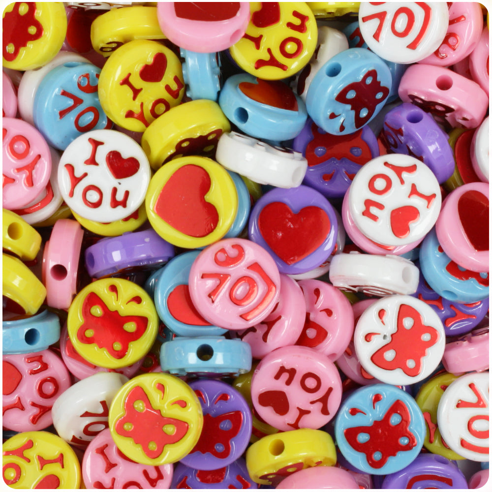Friendship 13mm Picture Beads - Opaque Mix with Metallic Red (30pcs)