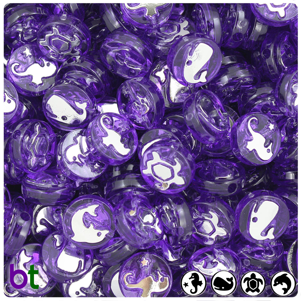 Sea Life 13mm Picture Beads - Amethyst Transparent with Silver (30pcs)