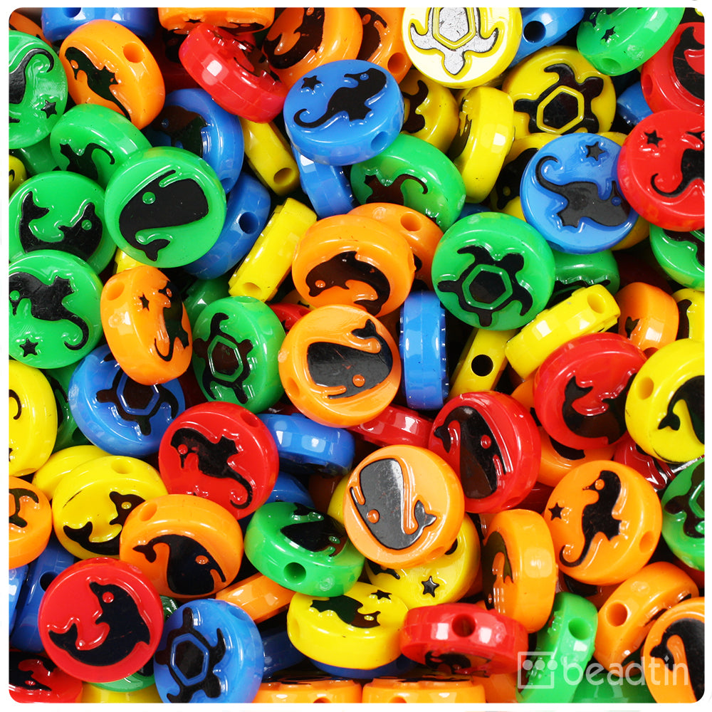 Sea Life 13mm Picture Beads - Primary Opaque Mix with Black (30pcs)