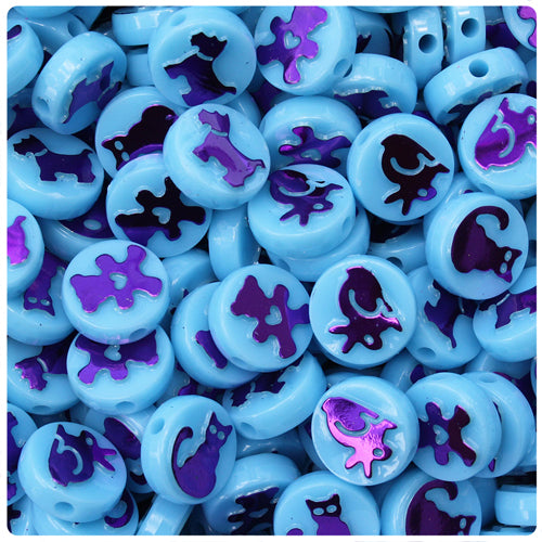 Pets 13mm Picture Beads - Baby Blue Opaque with Metallic Purple (30pcs)
