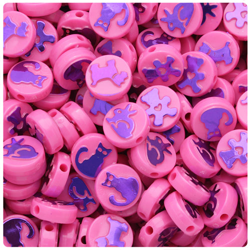 Pets 13mm Picture Beads - Dark Pink Opaque with Metallic Purple (30pcs)