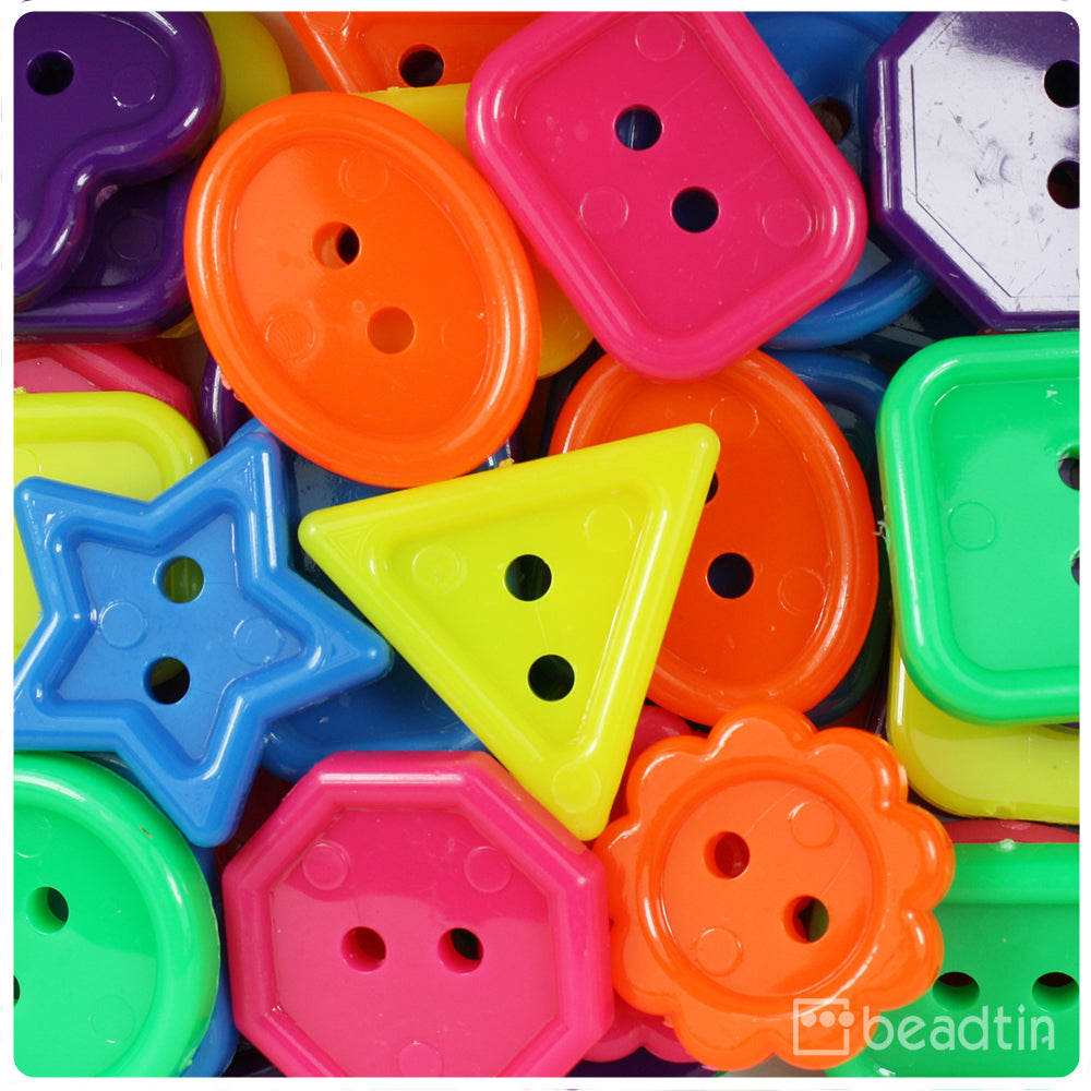 Neon Bright Mix 25mm Plastic Novelty Buttons (4oz)