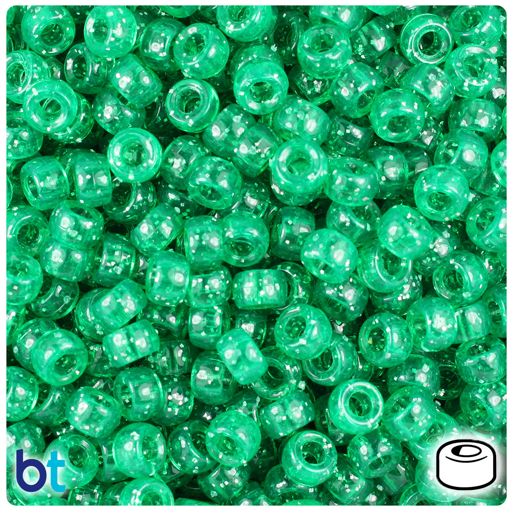 Emerald Sparkle 6.5mm Mini Barrel Pony Beads (1000pcs)