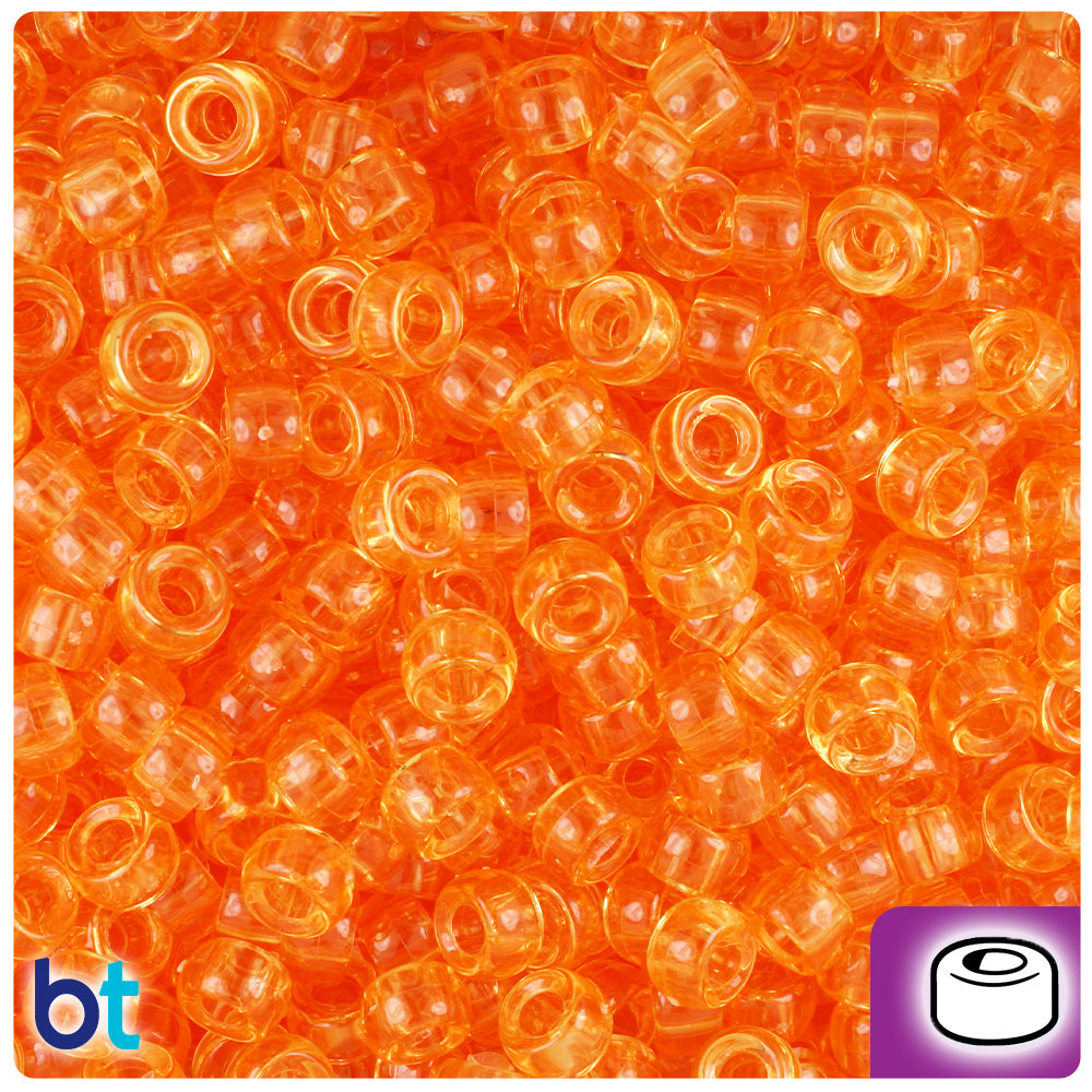 Orange Transparent 6.5mm Mini Barrel Pony Beads (1000pcs)
