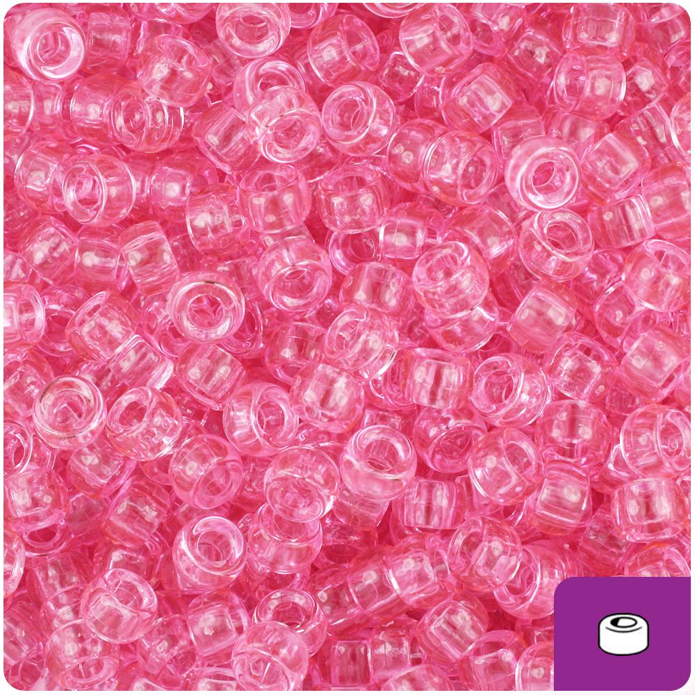 Pink Transparent 6.5mm Mini Barrel Pony Beads (200pcs)