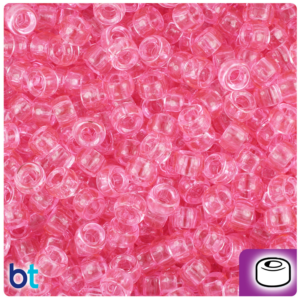 Pink Transparent 6.5mm Mini Barrel Pony Beads (1000pcs)
