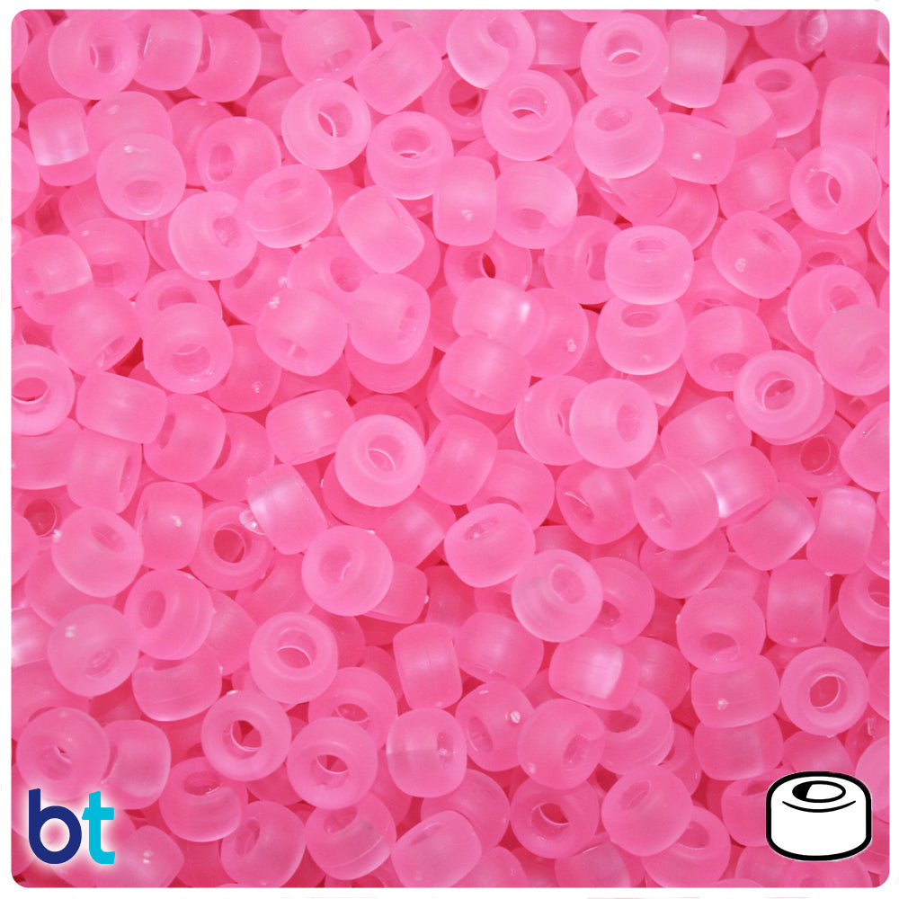 Pink Frosted 6.5mm Mini Barrel Pony Beads (200pcs)