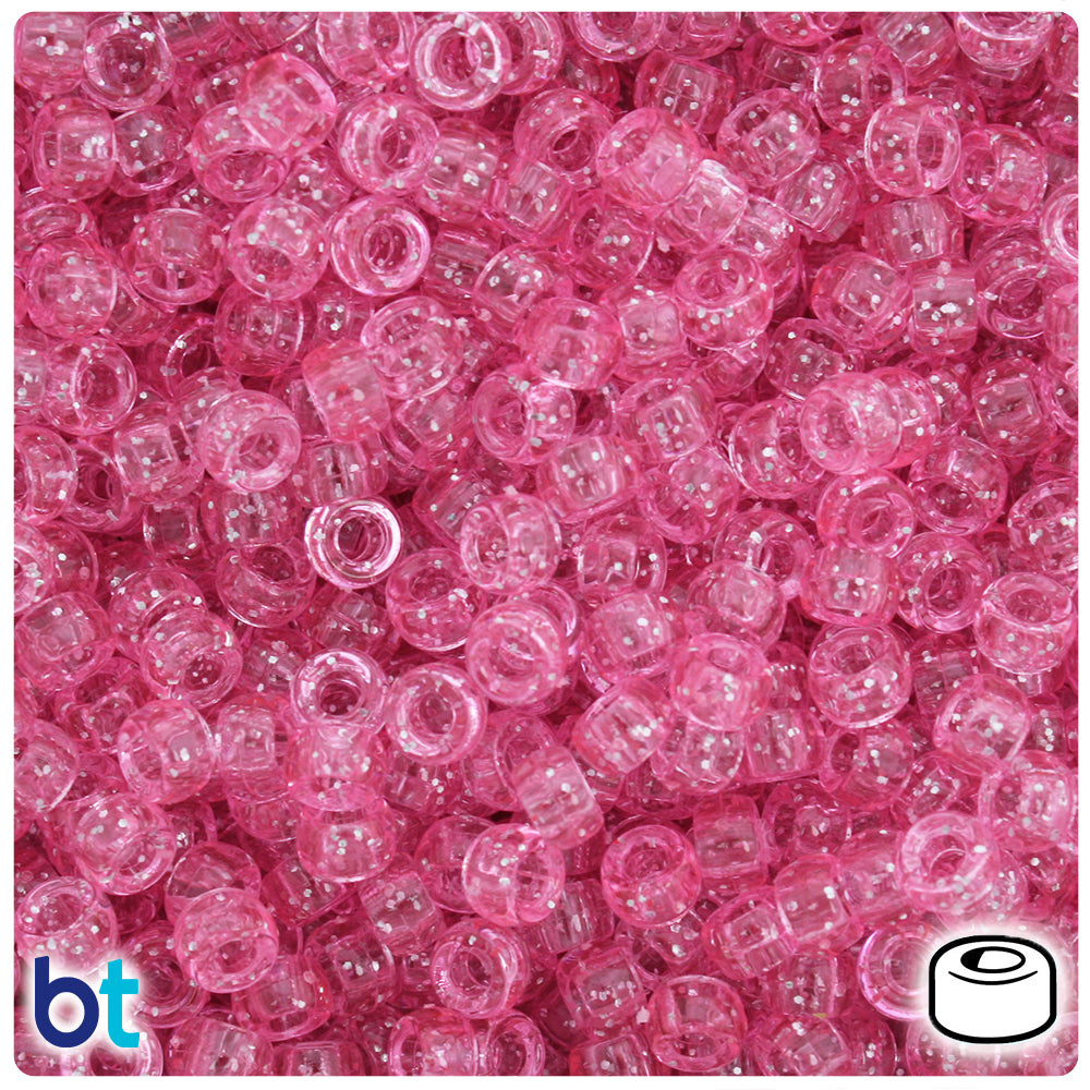 Pink Sparkle 6.5mm Mini Barrel Pony Beads (1000pcs)