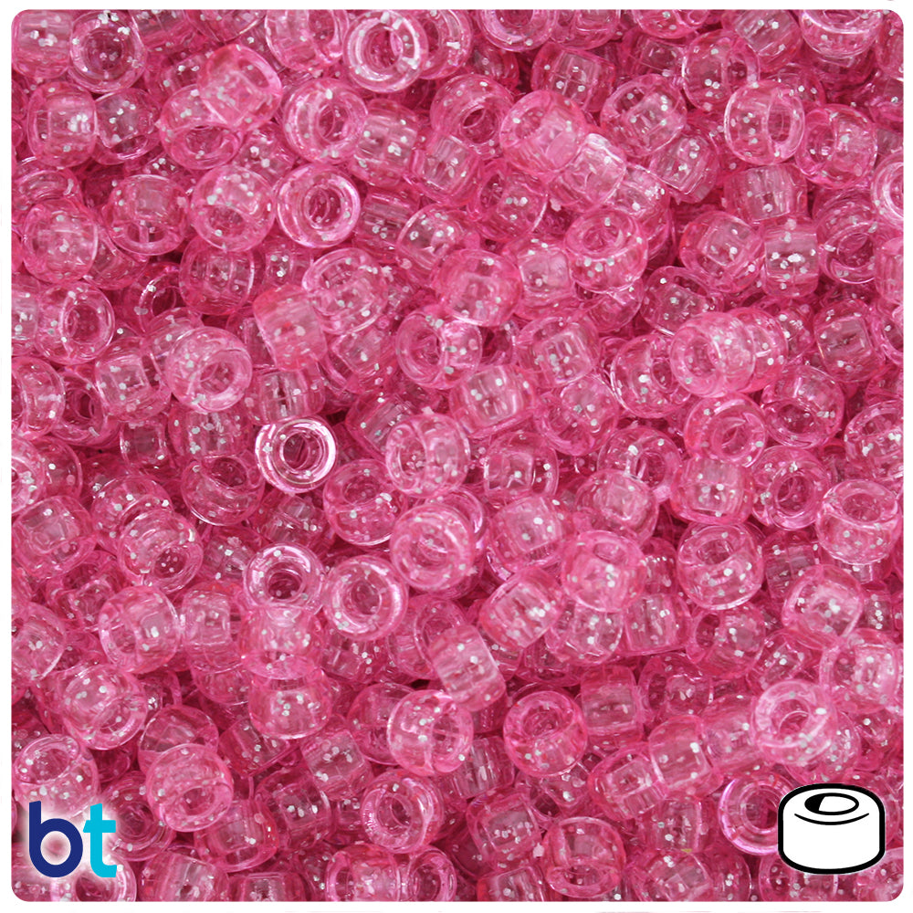 Pink Sparkle 6.5mm Mini Barrel Pony Beads (200pcs)