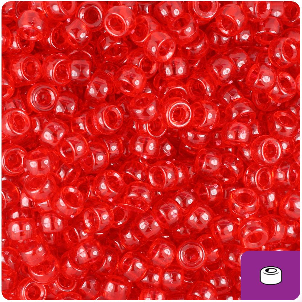 Ruby Transparent 6.5mm Mini Barrel Pony Beads (200pcs)