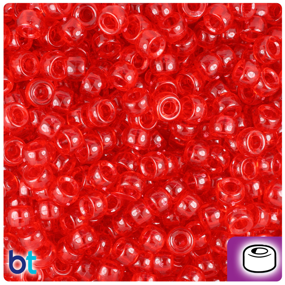 Ruby Transparent 6.5mm Mini Barrel Pony Beads (1000pcs)
