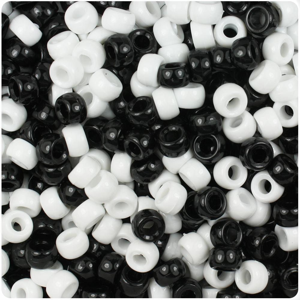 Black & White Opaque 6.5mm Mini Barrel Pony Beads (200pcs)