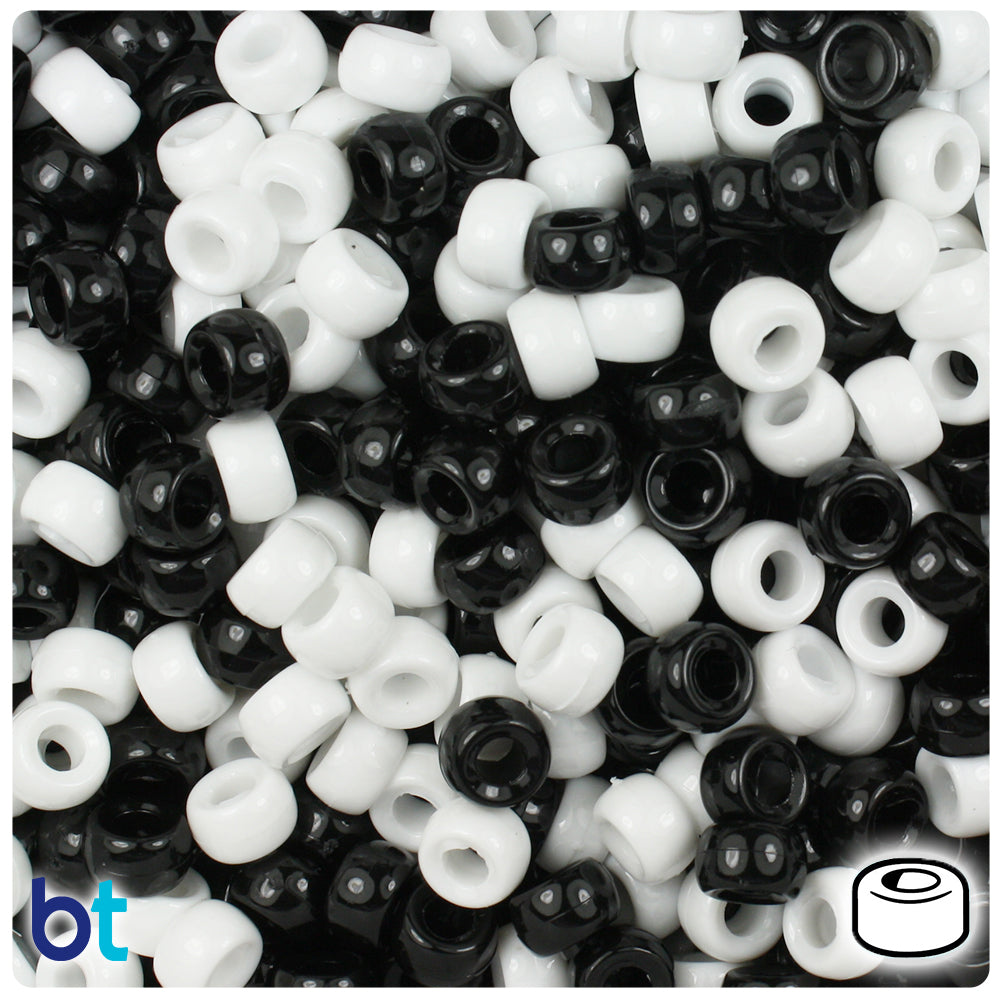 Black & White Opaque 6.5mm Mini Barrel Pony Beads (1000pcs)